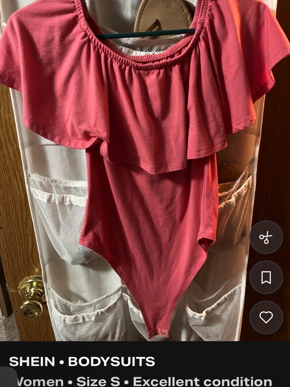 SHEIN Coral Pink Off-Shoulder Ruffle One-Piece Bodysuit